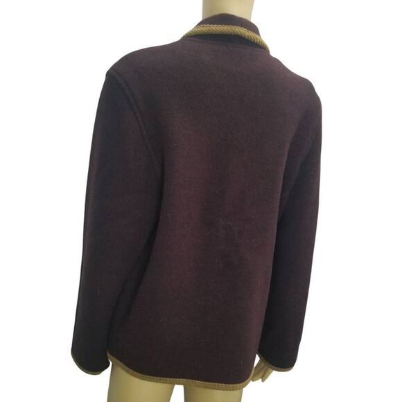 Giesswein Made in Austria Burgundy Wine Color Wool Blazer with Brown Trim Size 8 - Picture 4 of 5